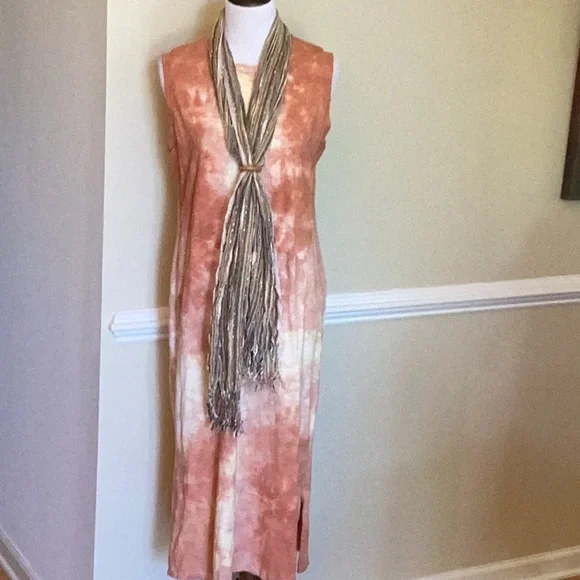 Universal Thread 100% cotton neutral tie dyed sleeveless midi column dress sz L - Picture 5 of 13